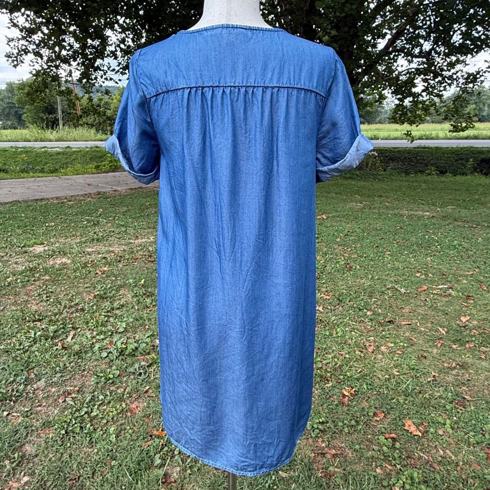 Lucky Brand Womens Blue Lyocell Lace Up V-Neck Shift Dress Medium Wash M - Picture 3 of 10